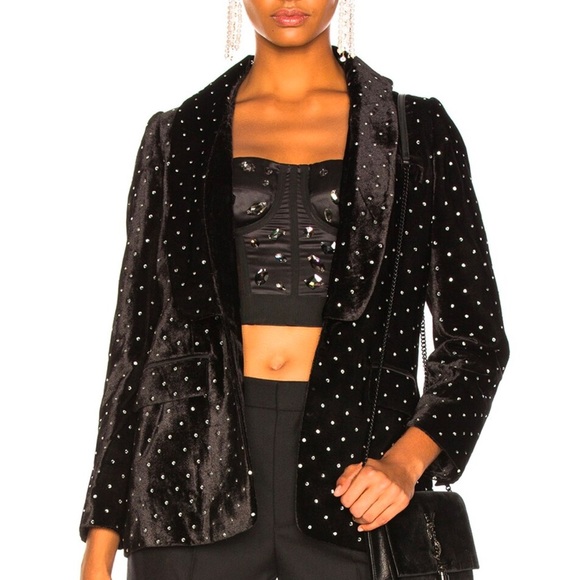 Self Portrait Velvet Diamante Jacket Black - Picture 2 of 15